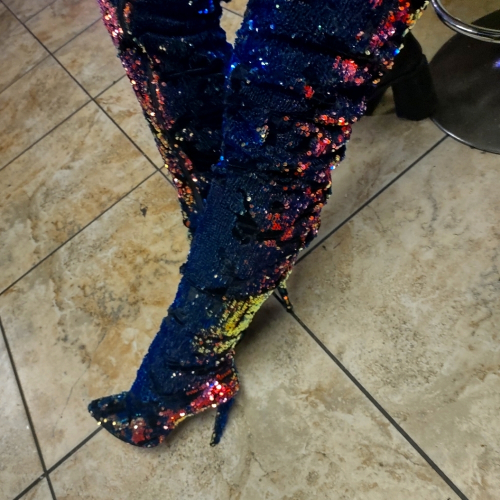 Thigh-high Sequined boots